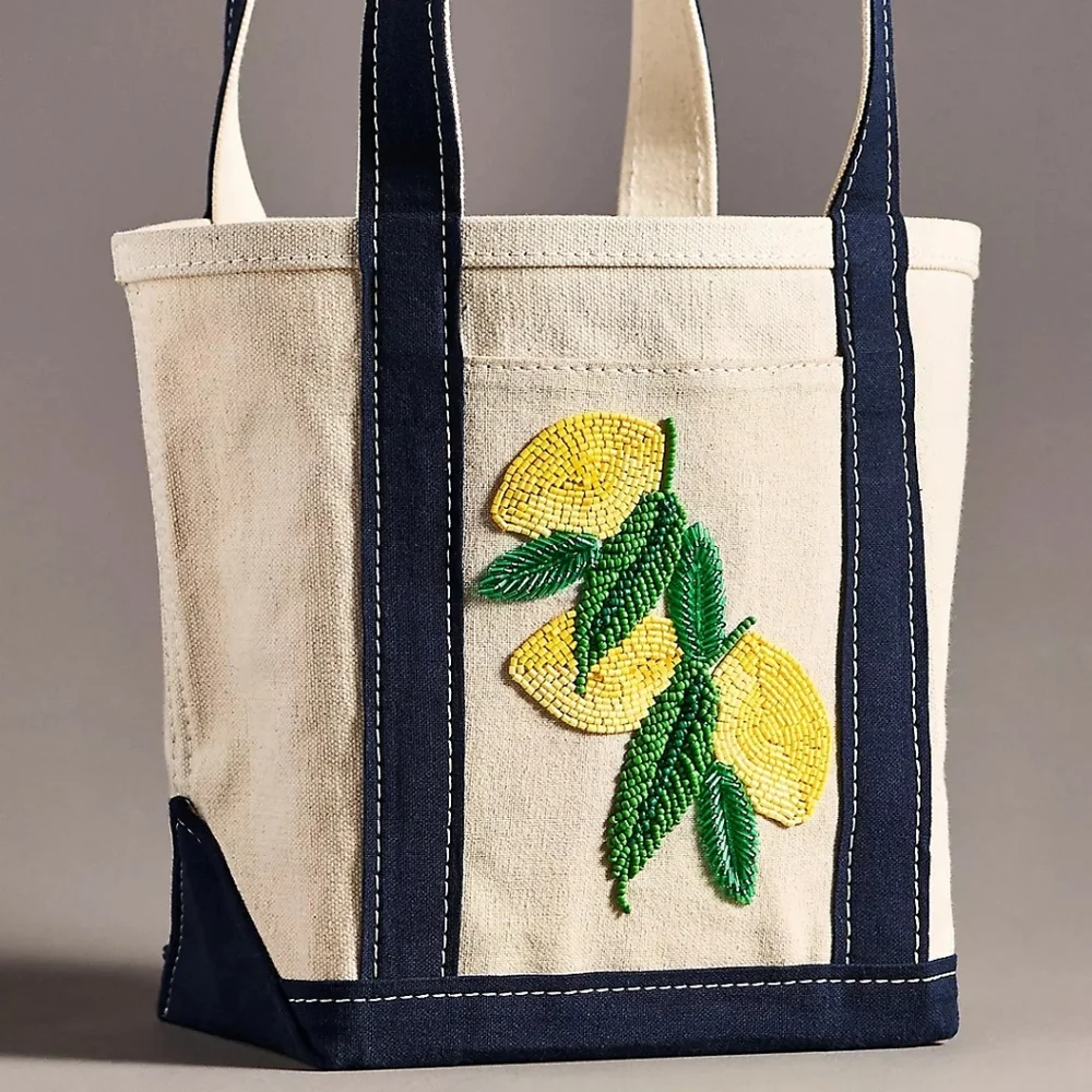 πΌ NWT Anthropologie lemon embellished tote bag - Picture 1 of 5